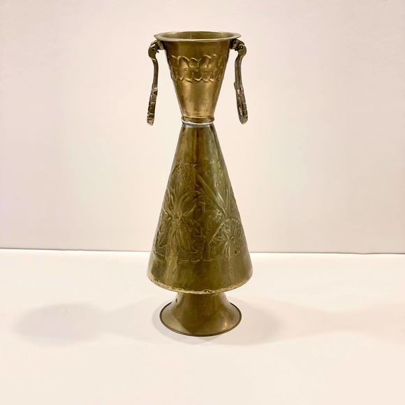 Antique Brass French Vase with handles and etched floral pattern. - Picture 1 of 8